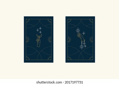 A set of vector Christmas cards. Illustration with Golden festive, mystical objects. Cute hands and the moon in the twinkling of the stars for divination for Christmas. Vector illustration