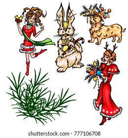 Set of vector Christmas characters.
