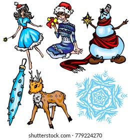 Set of vector Christmas characters