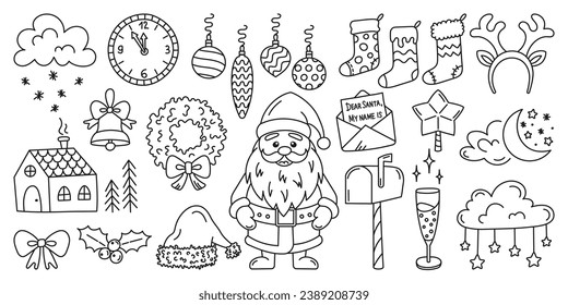 Set of vector Christmas doodle elements on white background