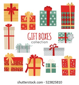 Set of vector Christmas gift box icon isolated on white background.