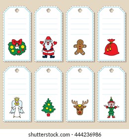 Set of vector Christmas gift tags. Some blank space for your text included.