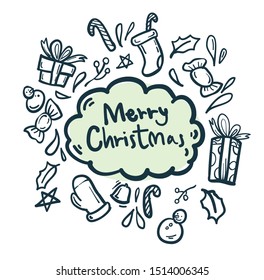 Set of vector christmas icons. cartoon background.