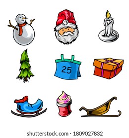 set vector Christmas icons elements perfect for your Christmas designs