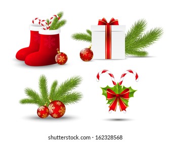 Set of vector Christmas icons on white