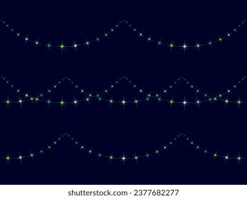 Set of Vector Christmas light garlands of bright sparkling magical neon multi-colored stars, sparks and particles  shining with special light.