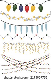set of vector Christmas lights, garlands, Christmas decorations