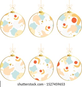 Set of vector Christmas and New Year greeting card with geometric Christmas balls. Scandinavian design