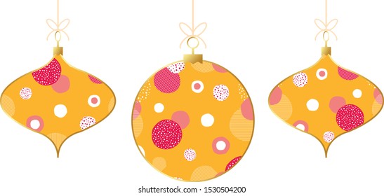Set of vector Christmas and New Year geometric Christmas balls. Scandinavian design