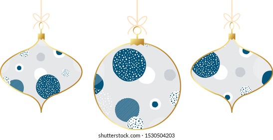 Set of vector Christmas and New Year geometric Christmas balls. Scandinavian design