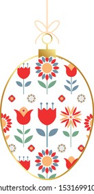 Set of vector Christmas and New Year geometric Christmas balls with flowers. Scandinavian design