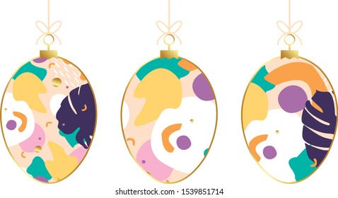Set of vector Christmas and New Year geometric Christmas balls. Scandinavian design