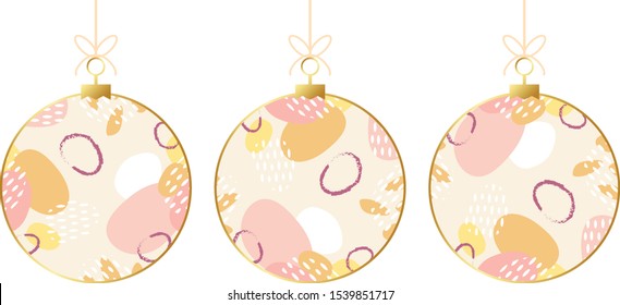 Set of vector Christmas and New Year geometric Christmas balls. Scandinavian design