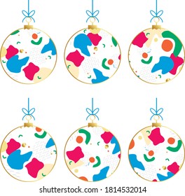 Juego de bolas vectoriales navideñas y geométricas de Año Nuevo. Diseño escandinavo