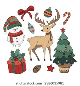 Set of vector Christmas, New Year elements.Christmas isolated illustration.Hand drawing