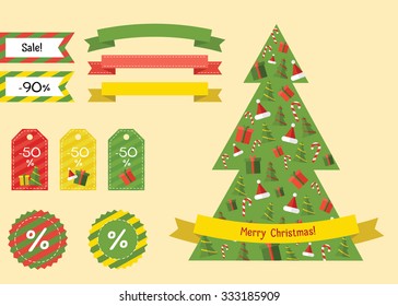 Set of vector Christmas New year sale elements
