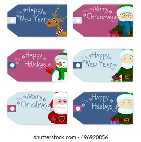 Set of vector Christmas new year labels tag card deer snowman santa elf eps10