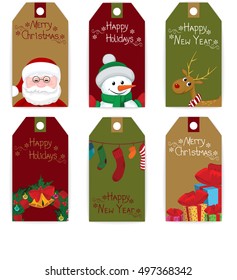 Set of vector Christmas new year labels tag card deer snowman santa elf eps10