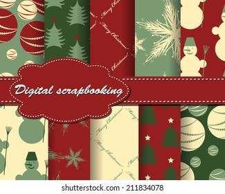 set of vector Christmas paper for scrapbook