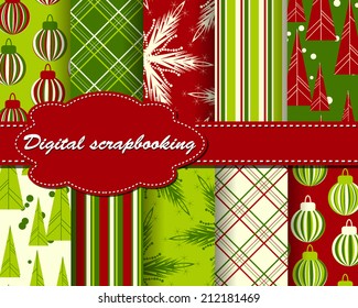 set of vector Christmas paper for scrapbook