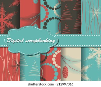 set of vector Christmas paper for scrapbook