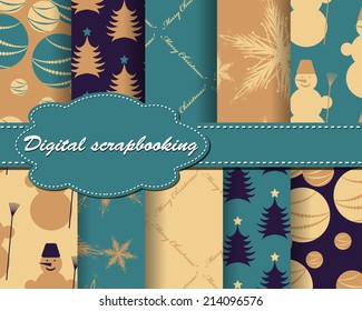 set of vector Christmas paper for scrapbook