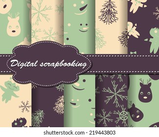 set of vector Christmas paper for scrapbook