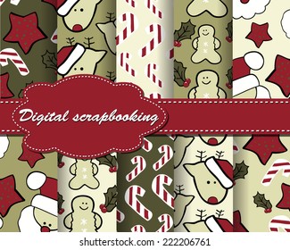 set of vector Christmas paper for scrapbook