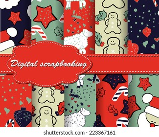 set of vector Christmas paper for scrapbook