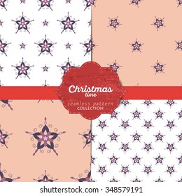 Set of vector christmas seamless patterns for xmas cards and gift wrapping paper.Vintage Christmas elements