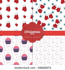 Set of vector christmas seamless patterns for xmas cards and gift wrapping paper.Vintage Christmas elements
