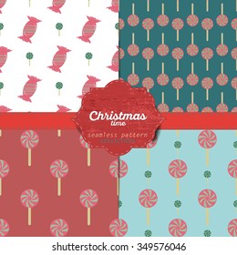 Set of vector christmas seamless patterns for xmas cards and gift wrapping paper.Vintage Christmas elements