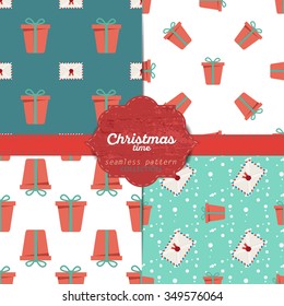 Set of vector christmas seamless patterns for xmas cards and gift wrapping paper.Vintage Christmas elements