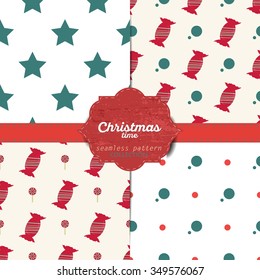 Set of vector christmas seamless patterns for xmas cards and gift wrapping paper.Vintage Christmas elements