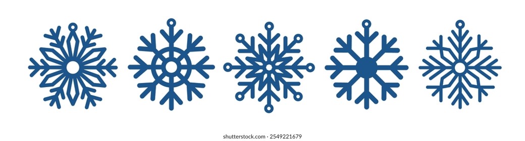 Set of vector Christmas snowflake earrings, pendant or keychain designs. Winter holidays jewelry cutting template. New Years laser cut stencil for leather, wood or metal