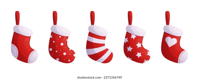 Conjunto de medias de navidad vectorial aisladas en fondo blanco