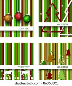 Set of vector Christmas striped backgrounds with xmas symbols