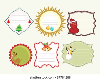 Set of vector Christmas tags with Cute Christmas Character.