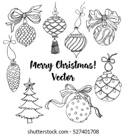 A set of vector Christmas toys on a white background 