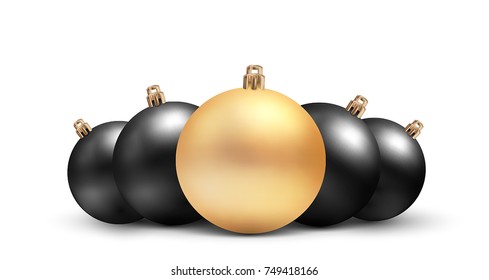 Set of vector Christmas toys in a realistic style. Gold and black balls isolated on white background. Black Friday sale