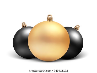 Set of vector Christmas toys in a realistic style. Gold and black balls isolated on white background. Black Friday sale