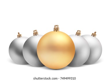 Set of vector Christmas toys in a realistic style. silver and golden balls isolated on white background. 