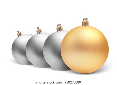 Set of vector Christmas toys in a realistic style. silver and golden balls isolated on white background. 