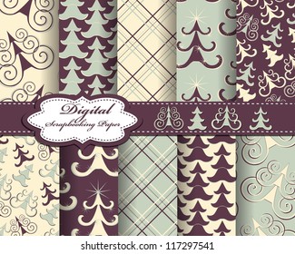 set of vector Christmas tree paper for scrapbook