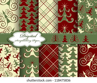 set of vector Christmas tree paper for scrapbook