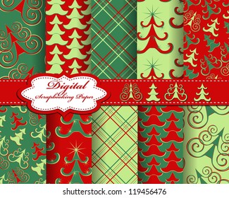 Set Of Vector Christmas Tree Paper For Scrapbook