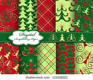 Set Of Vector Christmas Tree Paper For Scrapbook