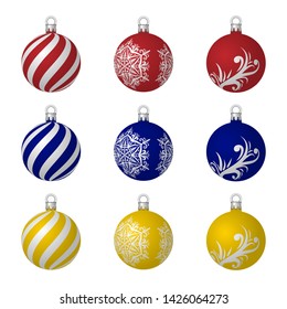 Set of vector christmas tree toys in realistic style.
