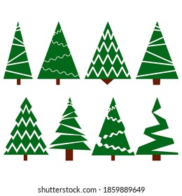 set of vector Christmas trees with different styles stripes