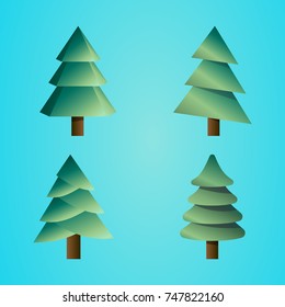 Set of vector Christmas trees with different kinds of branches on a blue background